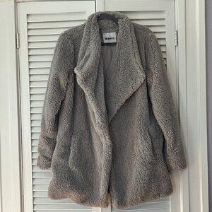 BB Dakota jacket coat open sherpa faux fur grey taupe medium women